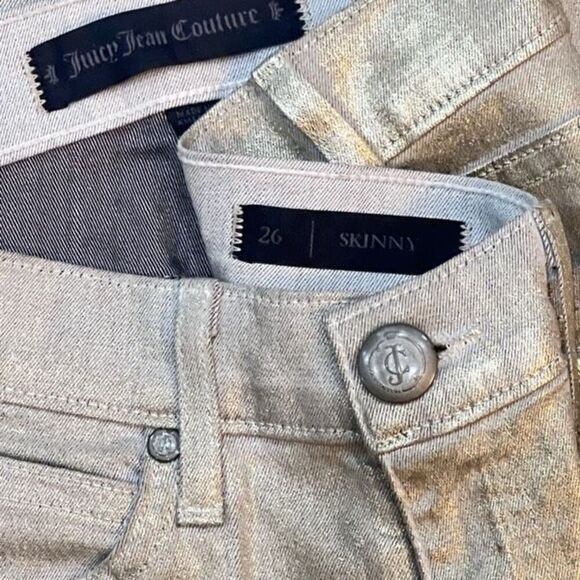 Juicy Jean Couture Gold Metallic Polished Cotton Skinny Jeans The Skinny Size 26 - Picture 6 of 6